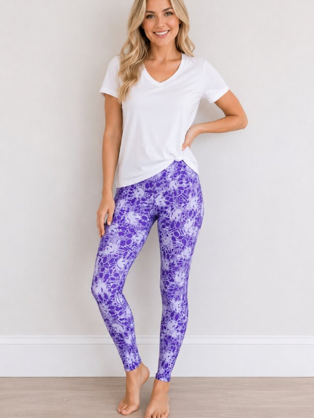 Mickey Mouse Purple Patterned Women’s LuLaRoe Buttery Soft Leggings Size Large